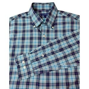 Peter Millar Crown Crafted Men's Size L Blue Plaid Performance Button Down Shirt